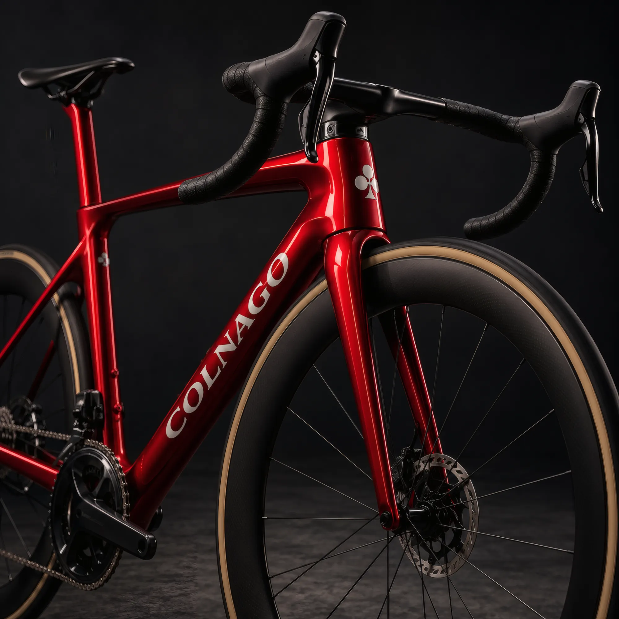 Czerwony rower Colnago na ciemnym tle